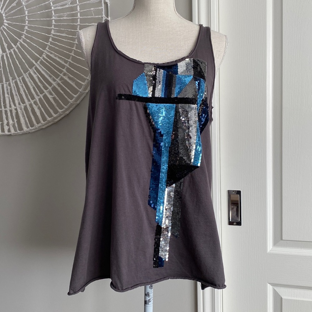 Request - Dove Grey Tank Top With Abstract Sequin Design